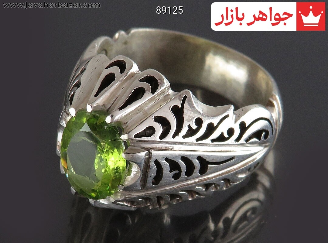 انگشتر نقره زبرجد خوشرنگ مردانه دست ساز