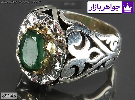 انگشتر زمرد زامبیا مردانه انگشتر نقره زمرد زامبیا لوکس الماس تراش مردانه دست ساز - 89145