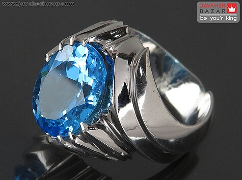 انگشتر نقره توپاز سوئیس الماس تراش لوکس مردانه دست ساز - 89244
