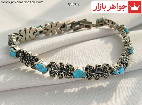 دستبند نقره فیروزه نیشابوری باشکوه زنانه - 89267