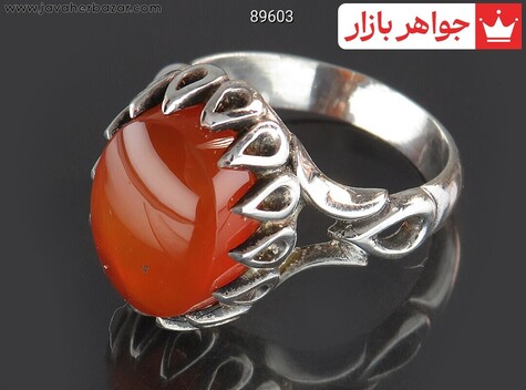 انگشتر نقره عقیق یمنی نارنجی دور اشکی مردانه
