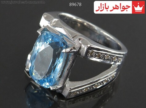 انگشتر نقره توپاز الماس تراش مردانه دست ساز با برلیان اصل
