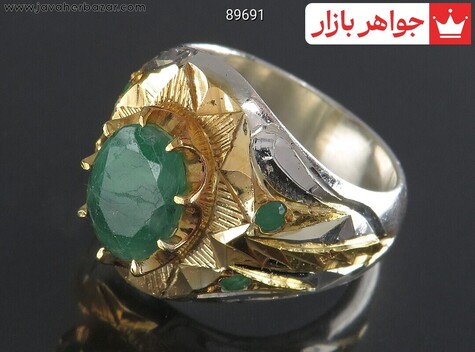 انگشتر نقره زمرد زامبیا آینه کاری زیبا مردانه دست ساز