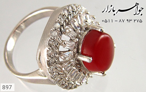 انگشتر نقره عقیق جواهری زنانه - 897
