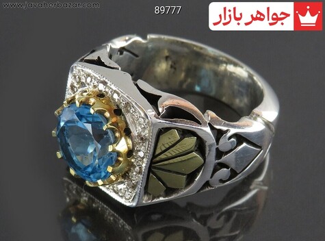 انگشتر نقره توپاز شیک مردانه دست ساز با برلیان اصل - 89777