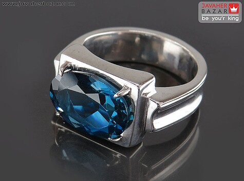 انگشتر نقره توپاز لندن الماس تراش مردانه دست ساز - 90006