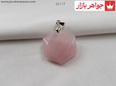 گردنبند کوارتز صورتی طرح شش ضلعی - 90117