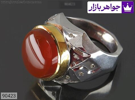 انگشتر عقیق یمنی نارنجی مردانه انگشتر نقره عقیق یمنی نارنجی اشرافی مردانه دست ساز - 90423