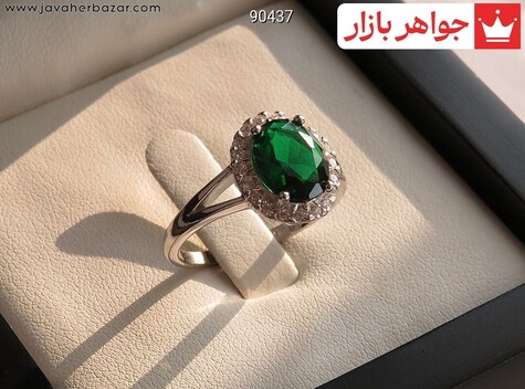 انگشتر نقره زمرد سنتاتیک زیبا زنانه - 90437
