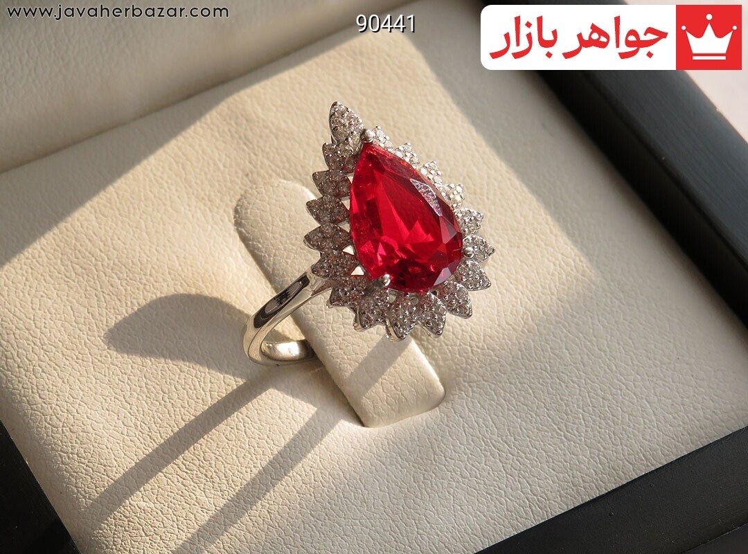انگشتر نقره یاقوت سنتاتیک سرخ زنانه