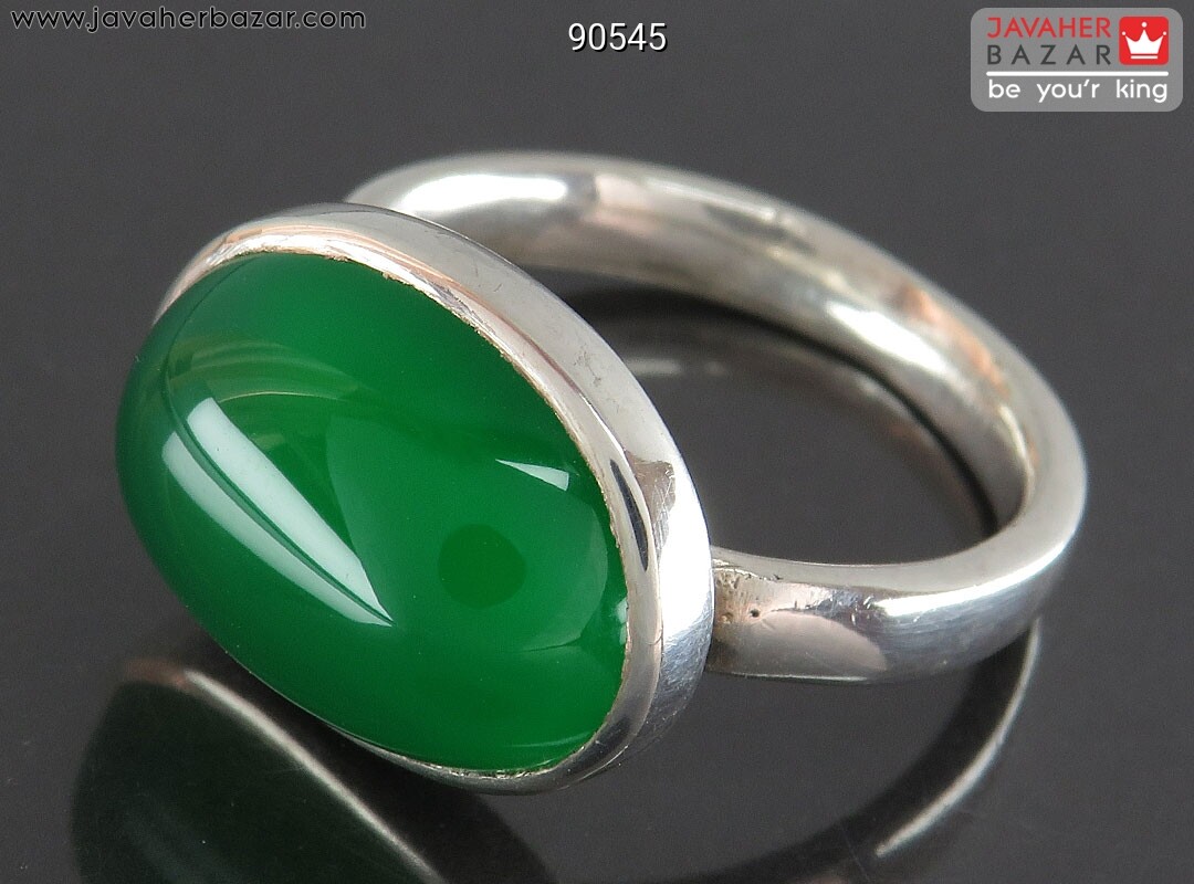 انگشتر نقره عقیق سبز کلاسیک مردانه