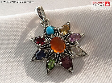 مدال نقره چندنگین خاک تربت طرح ستاره به همراه حرز امام جواد - 90561