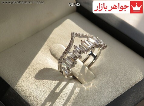 انگشتر نقره جواهری طرح تاج زنانه - 90583