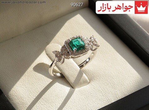 انگشتر نقره زمرد سنتاتیک زنانه - 90627