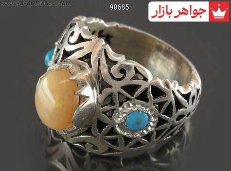 انگشتر نقره اپال و فیروزه نیشابوری بی نظیر مردانه دست ساز - 90685