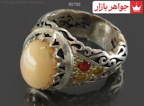 انگشتر نقره یاقوت و اپال ارزشمند مردانه دست ساز - 90700