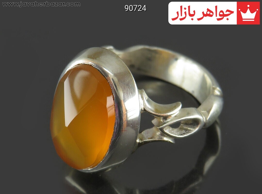 انگشتر نقره عقیق یمنی نارنجی الماس تراش مردانه دست ساز