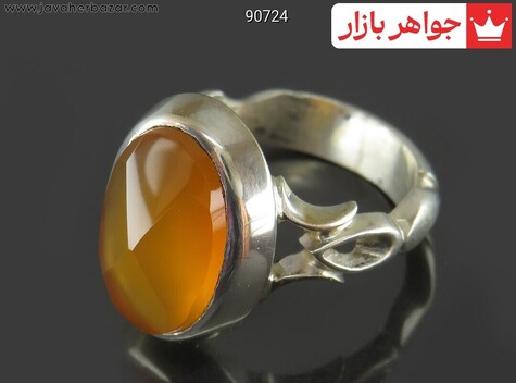 انگشتر نقره عقیق یمنی نارنجی الماس تراش مردانه دست ساز - 90724