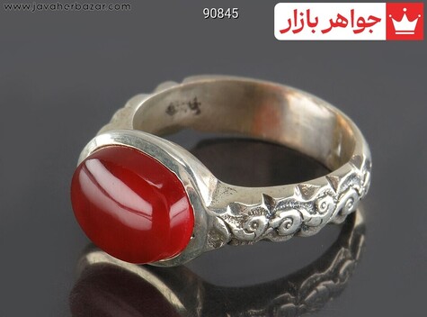 انگشتر نقره عقیق یمنی قرمز زیبا مردانه - 90845