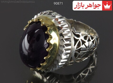 انگشتر نقره آمتیست بی نظیر مردانه دست ساز - 90871
