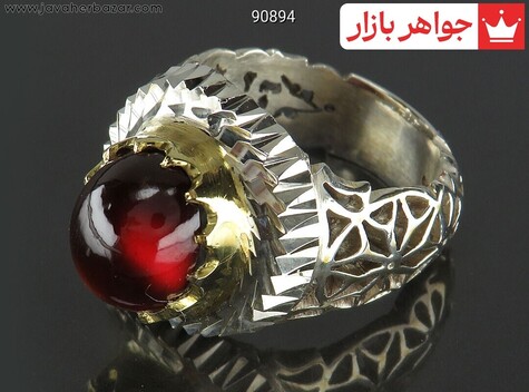 انگشتر نقره گارنت کم نظیر مردانه دست ساز - 90894