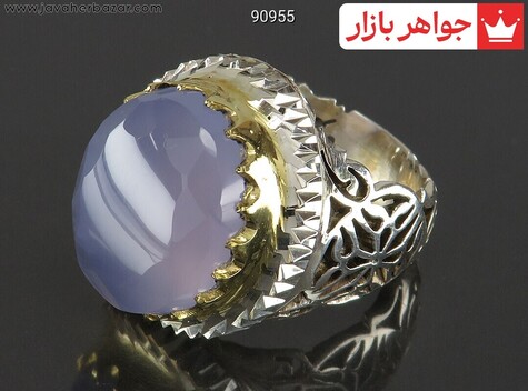 انگشتر نقره عقیق یمنی کبود الماس تراش لوکس مردانه دست ساز