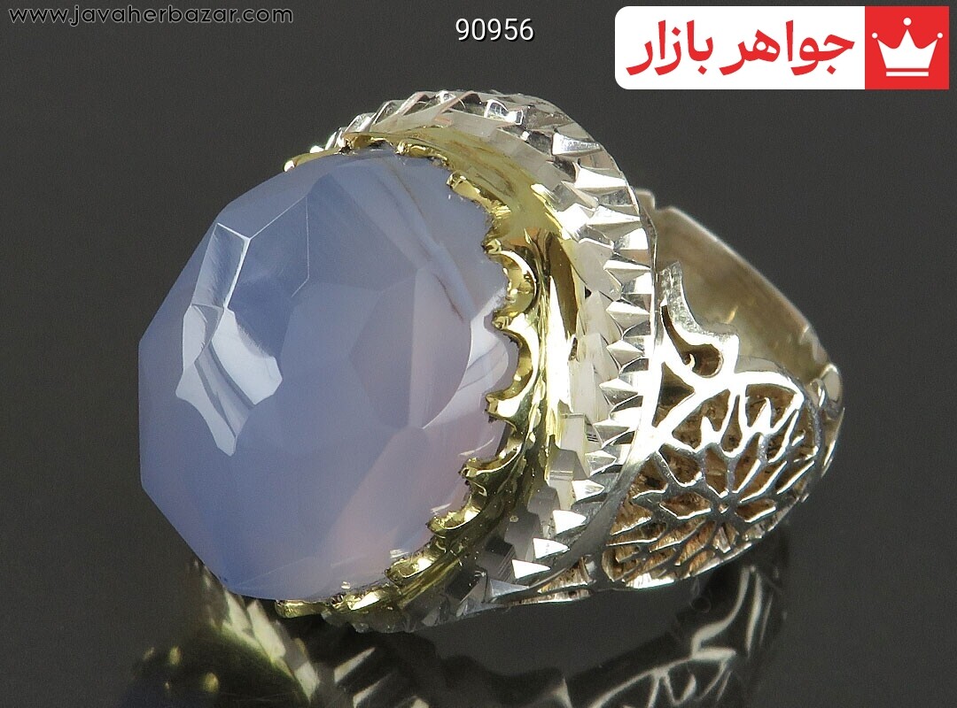 انگشتر نقره عقیق یمن کبود الماس تراش اشرافی مردانه دست ساز