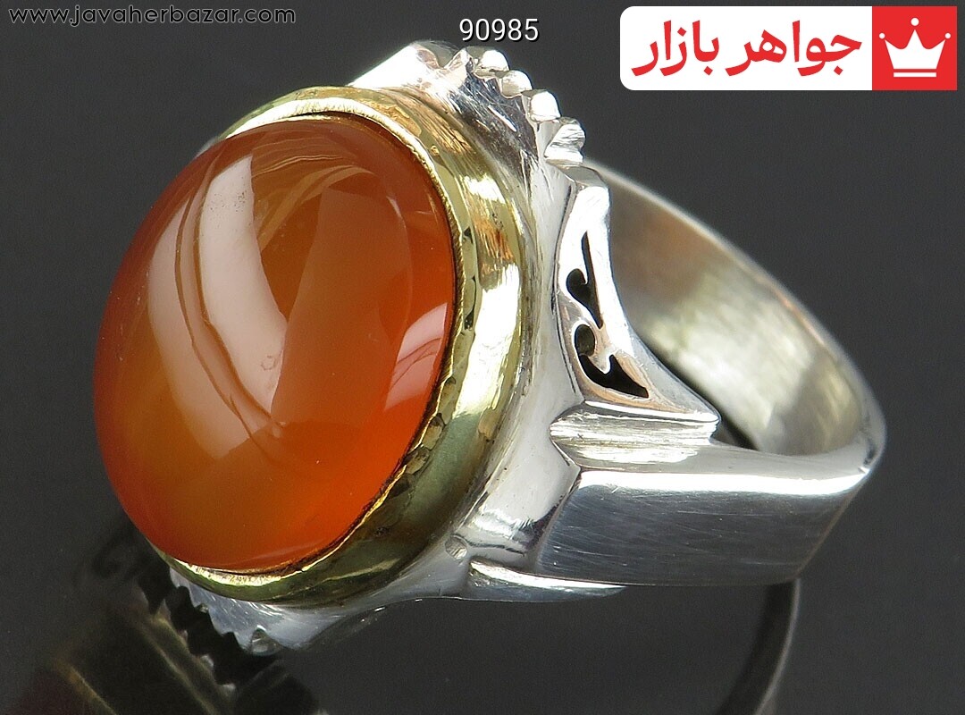انگشتر نقره عقیق یمنی نارنجی پرتقالی شیک مردانه دست ساز