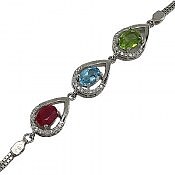 دستبند نقره یاقوت و زبرجد و توپاز سوئیس خوش رنگ زنانه