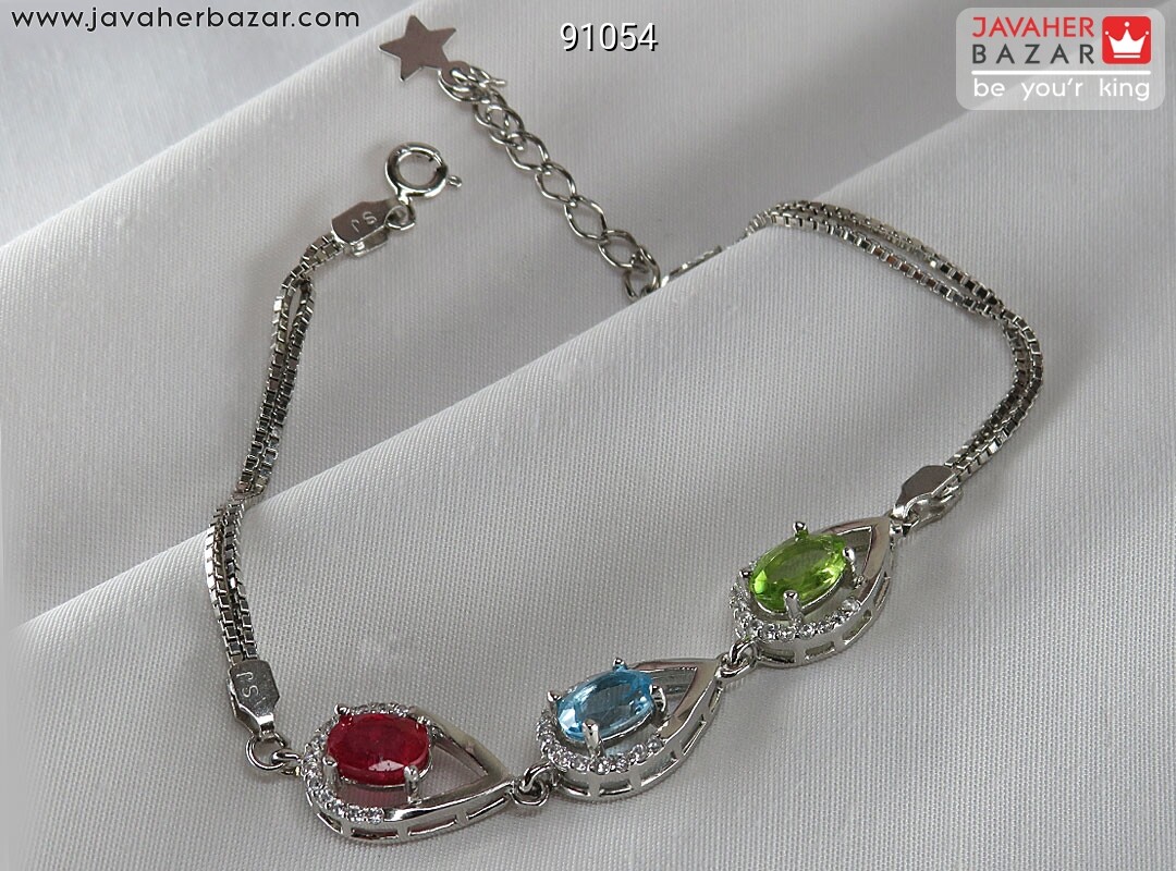 دستبند نقره یاقوت و زبرجد و توپاز سوئیس خوش رنگ زنانه
