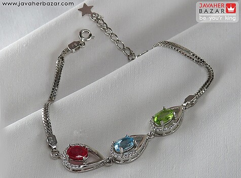 دستبند نقره یاقوت و زبرجد و 
توپاز سوئیس خوش رنگ زنانه - 91054