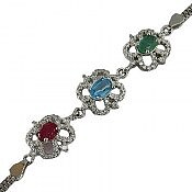 دستبند نقره یاقوت و زمرد زامبیا و توپاز سوئیس زیبا زنانه