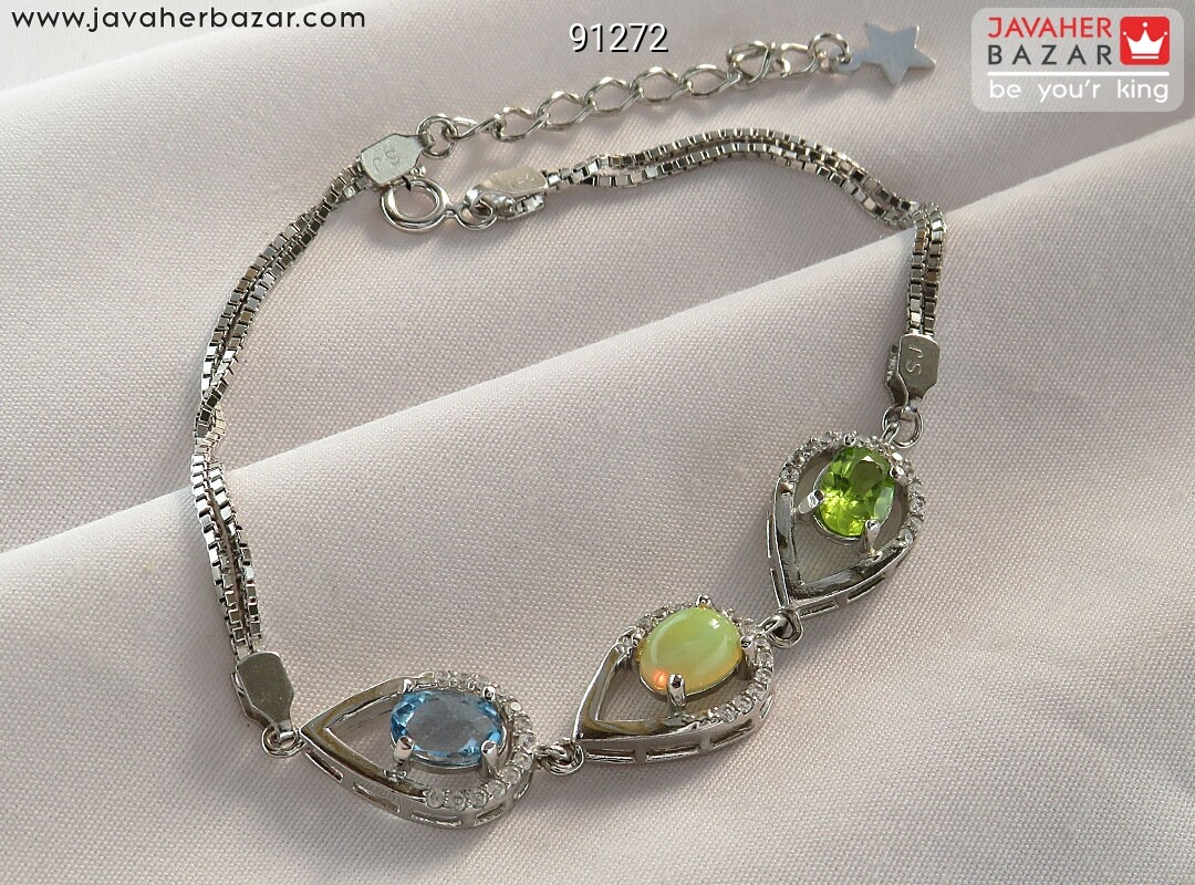 دستبند نقره زبرجد و اپال اتیوپی و توپاز سوئیس خاص زنانه