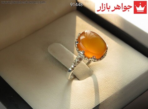انگشتر نقره عقیق یمن پرتقالی شرف الشمس زنانه - 91448
