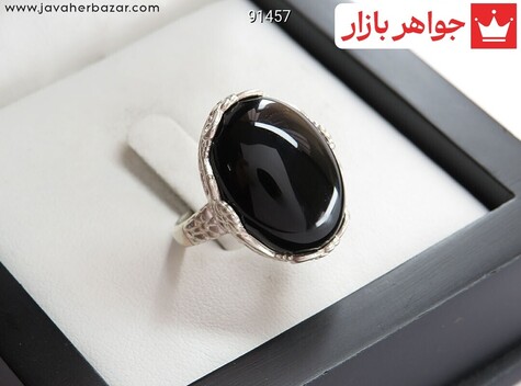 انگشتر نقره عقیق سیاه طرح سارا زنانه - 91457