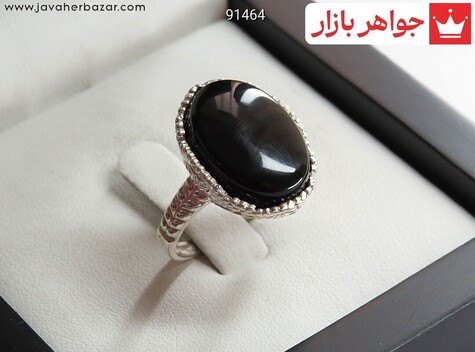 انگشتر نقره عقیق سیاه طرح سروناز زنانه - 91464