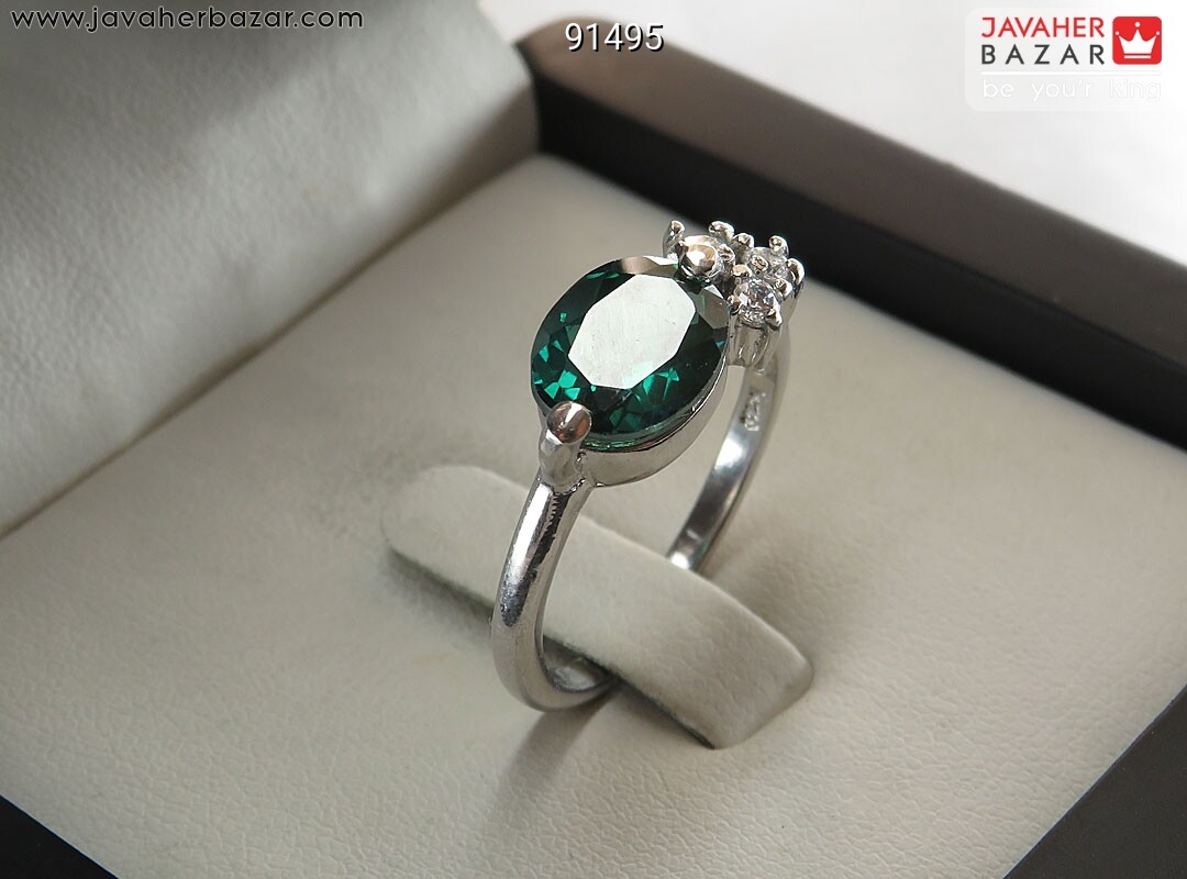 انگشتر نقره توپاز سبز جواهری زنانه