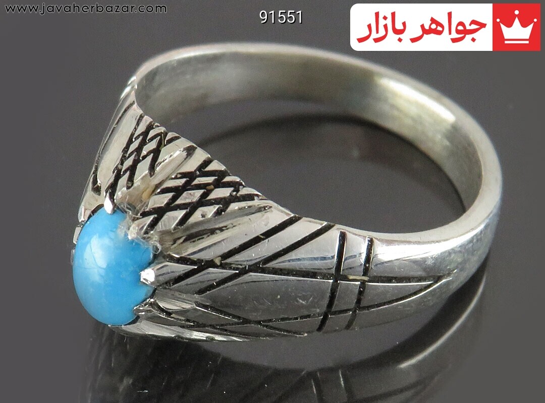 انگشتر نقره فیروزه نیشابوری خوشرنگ زنانه دست ساز