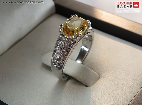 انگشتر نقره سیترین الماس تراش زنانه