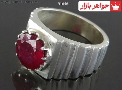 انگشتر نقره یاقوت آفریقایی قرمز سرخ بی نظیر مردانه دست ساز - 91646