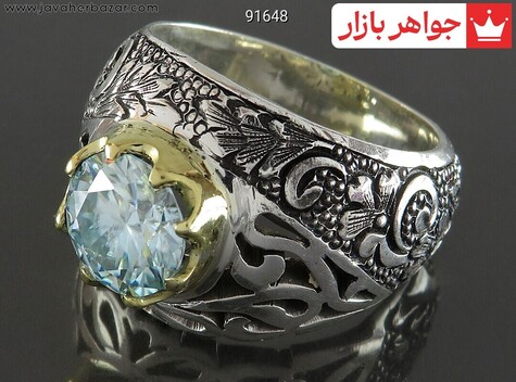 انگشتر نقره موزانایت روسی خوش نقش مردانه دست ساز - 91648