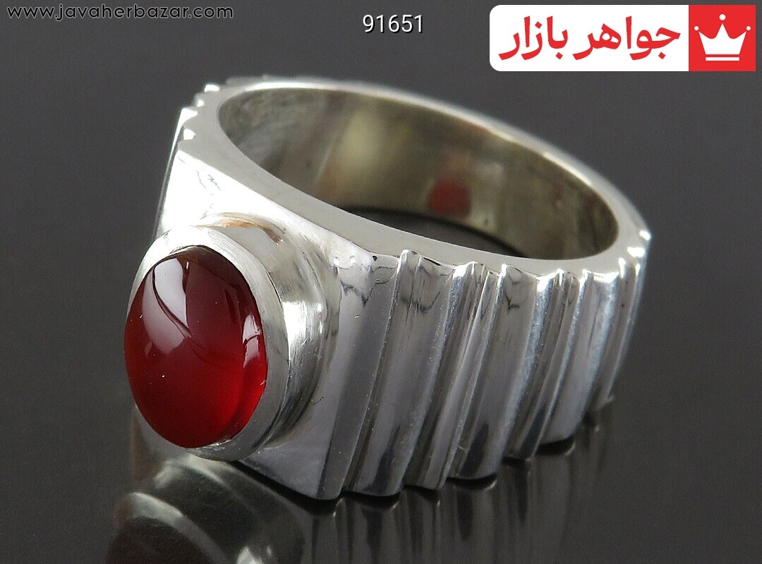 انگشتر نقره عقیق یمنی قرمز لوکس مردانه دست ساز
