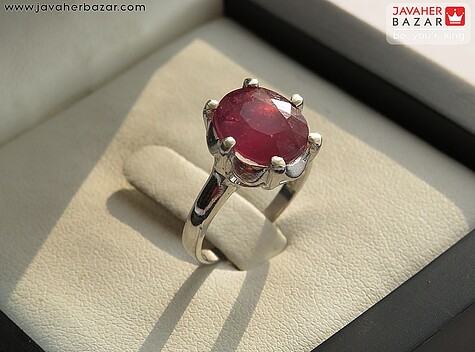 انگشتر نقره یاقوت آفریقایی قرمز الماس تراش زنانه - 91688
