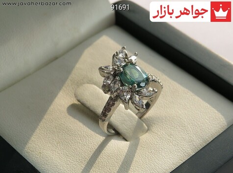 انگشتر نقره توپاز سبز شیک زنانه - 91691