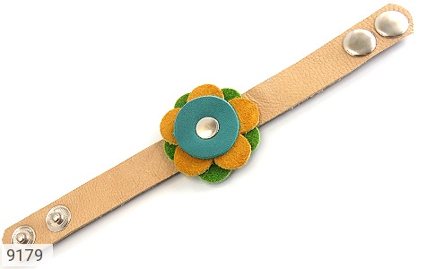 دستبند چرم طبیعی طرح گل درشت دست دوز زنانه دست ساز - 9179