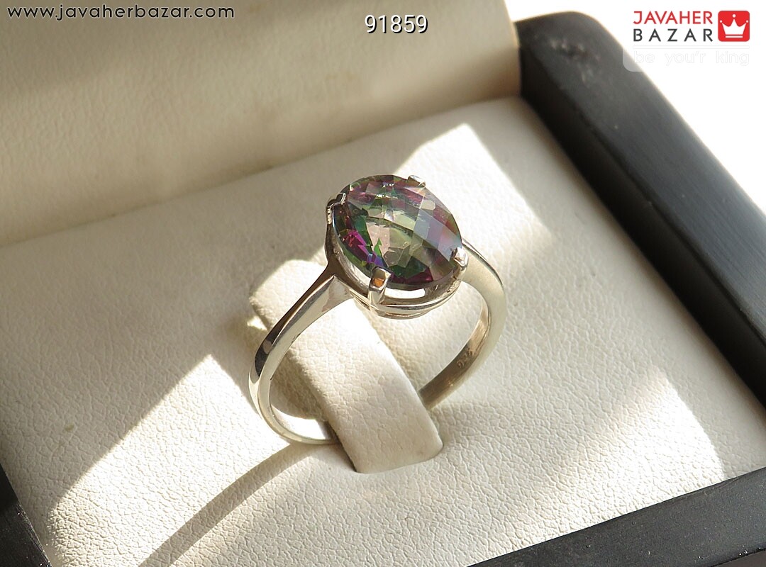 انگشتر نقره توپاز هفت رنگ سنتاتیک زنانه