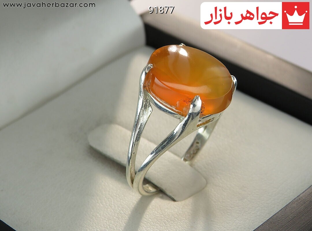 انگشتر نقره عقیق یمنی نارنجی شیک زنانه