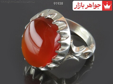 انگشتر نقره عقیق یمنی قرمز خوشرنگ مردانه دست ساز - 91938