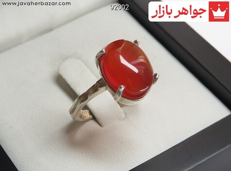 انگشتر نقره عقیق یمنی قرمز خوشرنگ زنانه - 92002