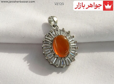 مدال نقره عقیق یمنی نارنجی طرح شمس - 92128